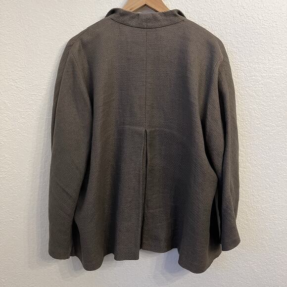 Eileen Fisher Blazer Cardigan L Jacket Open Linen Cotton Woven Knit Neutral Work - Picture 6 of 13